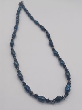 950 Peacock Pearl and Black Crystal Spacer Choker Necklace